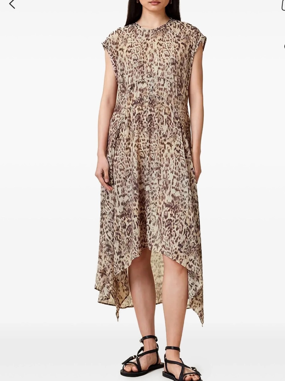 AllSaints Beige and Brown Leopard-Print Asymmetrical dress